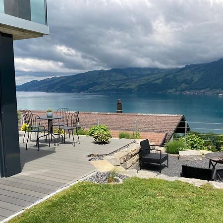Moderne Unterkunft Mit Panoramablick Auf Thunersee Krattigen Esterno foto