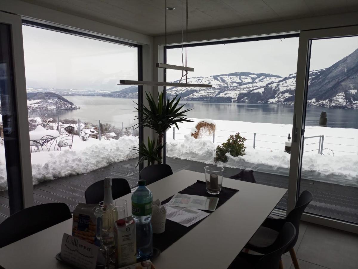Moderne Unterkunft Mit Panoramablick Auf Thunersee Krattigen Esterno foto