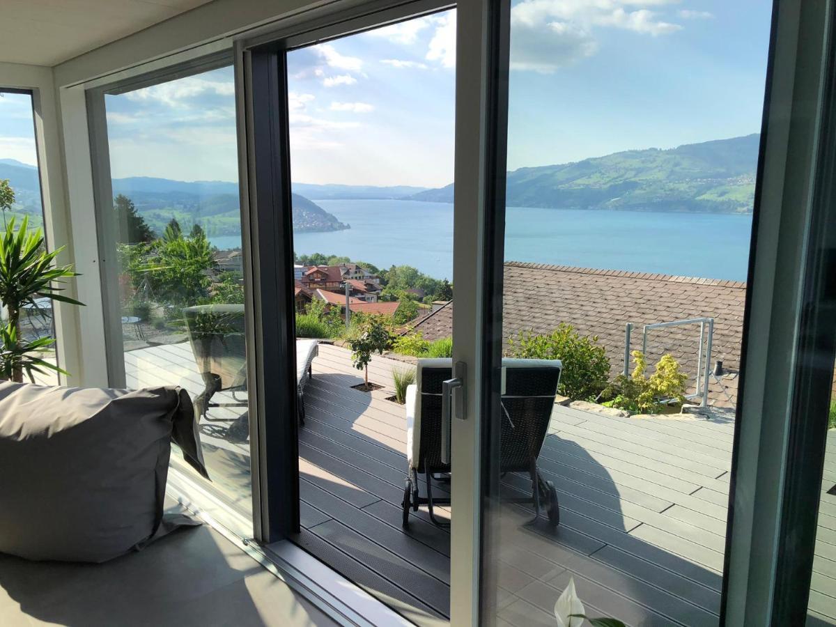 Moderne Unterkunft Mit Panoramablick Auf Thunersee Krattigen Esterno foto