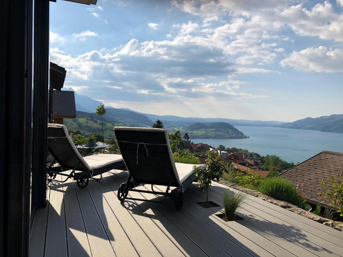 Moderne Unterkunft Mit Panoramablick Auf Thunersee Krattigen Esterno foto