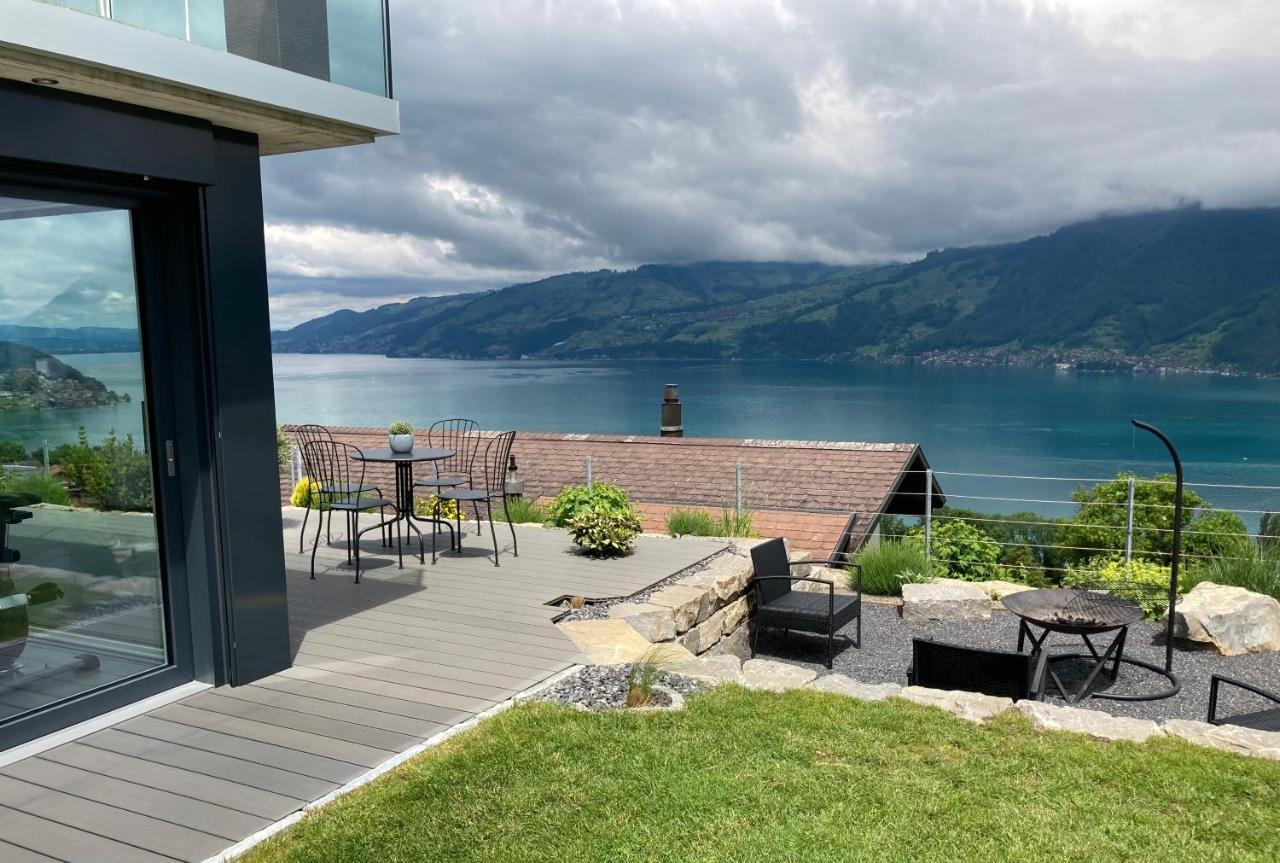 Moderne Unterkunft Mit Panoramablick Auf Thunersee Krattigen Esterno foto